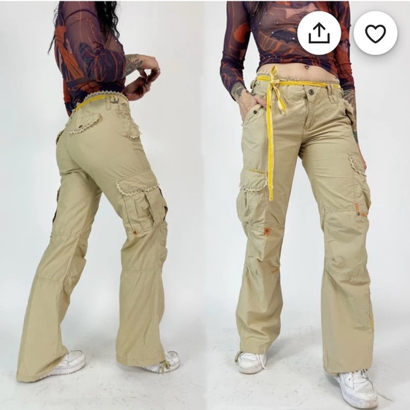 Y2K Guess low rise green Cargo pants size 0 with the bow - Picture 8 of 13